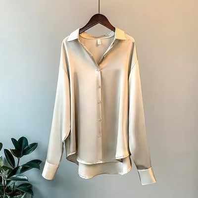 Misharen Women’s Satin Blouse – Elegant Long Sleeve Silk Shirt for Office, Casual, or Formal Wear