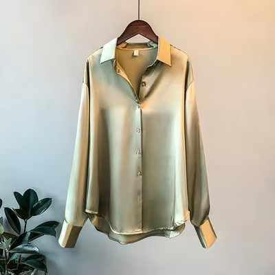 Misharen Women’s Satin Blouse – Elegant Long Sleeve Silk Shirt for Office, Casual, or Formal Wear