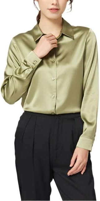 Misharen Women’s Satin Blouse – Elegant Long Sleeve Silk Shirt for Office, Casual, or Formal Wear