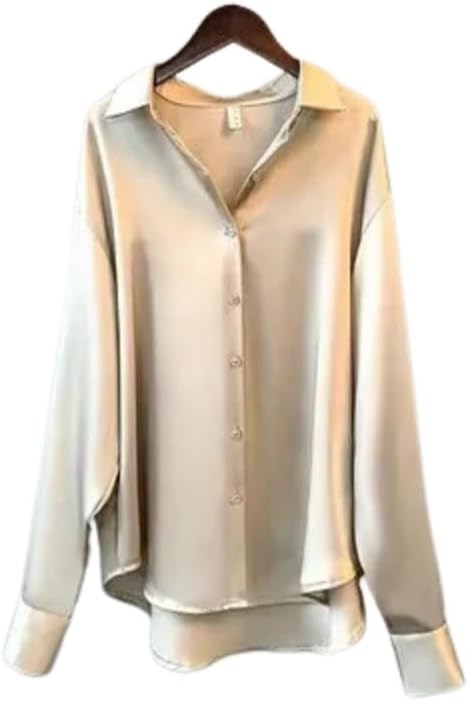 Misharen Women’s Satin Blouse – Elegant Long Sleeve Silk Shirt for Office, Casual, or Formal Wear