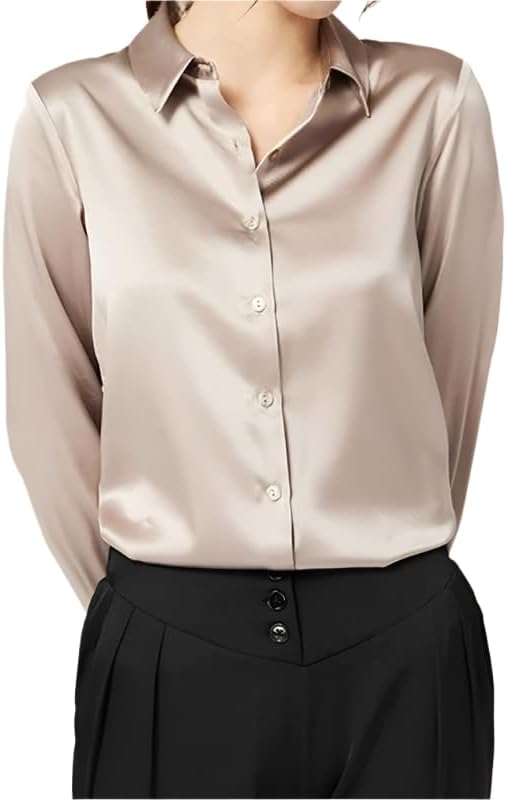 Misharen Women’s Satin Blouse – Elegant Long Sleeve Silk Shirt for Office, Casual, or Formal Wear