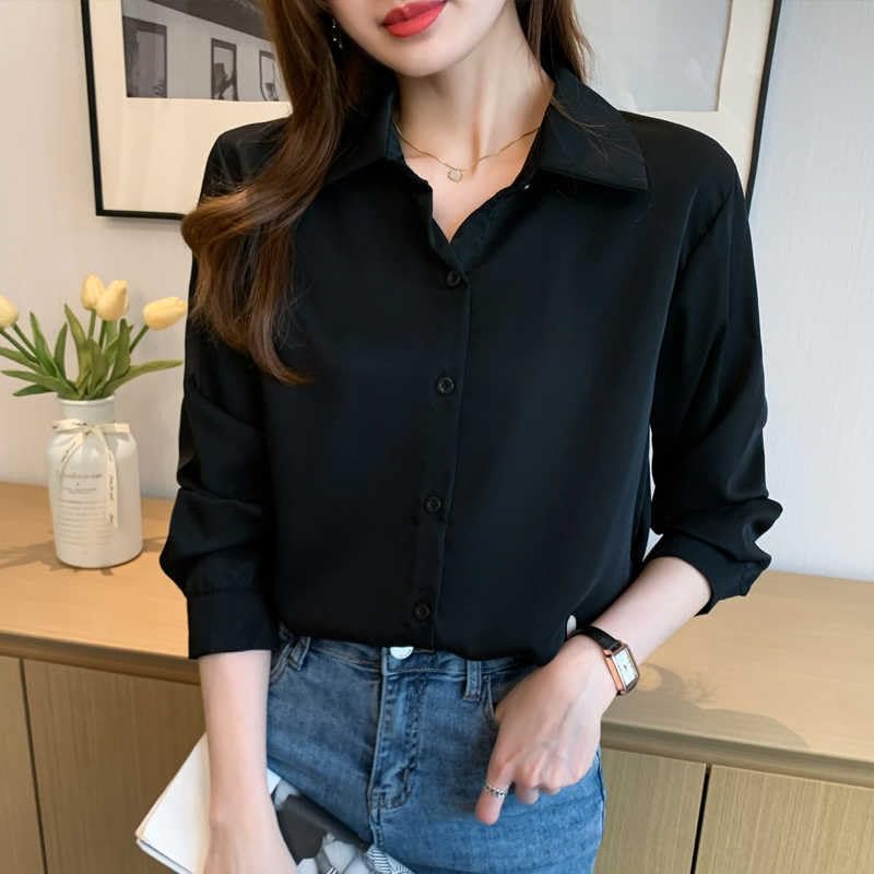 Misharen Women’s Satin Blouse – Elegant Long Sleeve Silk Shirt for Office, Casual, or Formal Wear