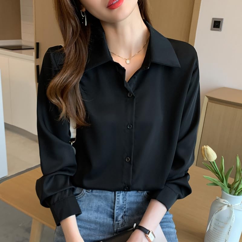 Misharen Women’s Satin Blouse – Elegant Long Sleeve Silk Shirt for Office, Casual, or Formal Wear