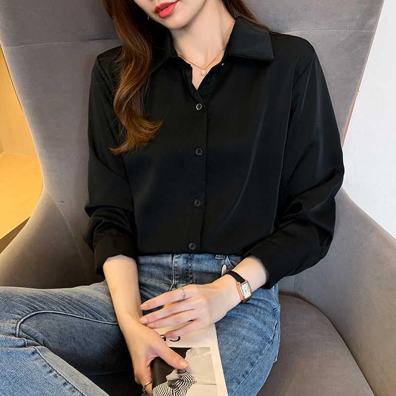 Misharen Women’s Satin Blouse – Elegant Long Sleeve Silk Shirt for Office, Casual, or Formal Wear