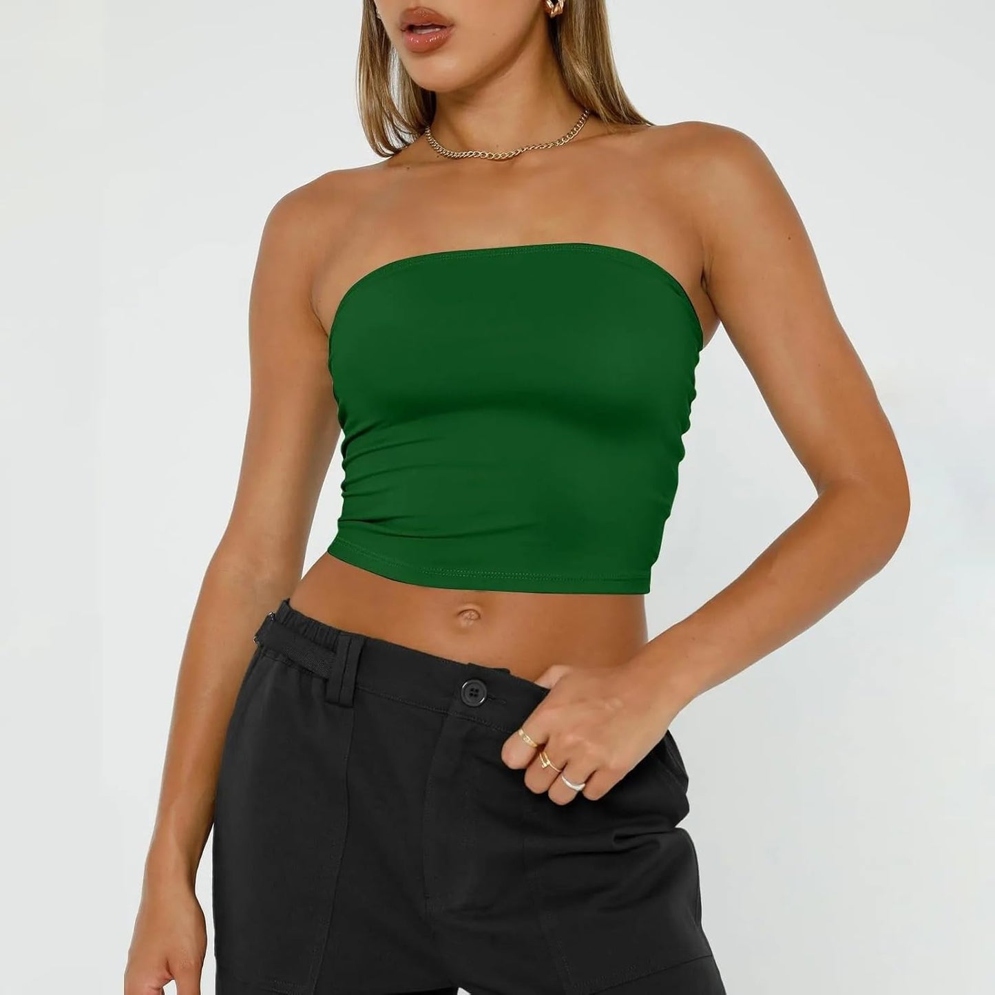 Misharen Women's Sexy Crop Top Sleeveless Stretchy Solid Strapless Tube Top