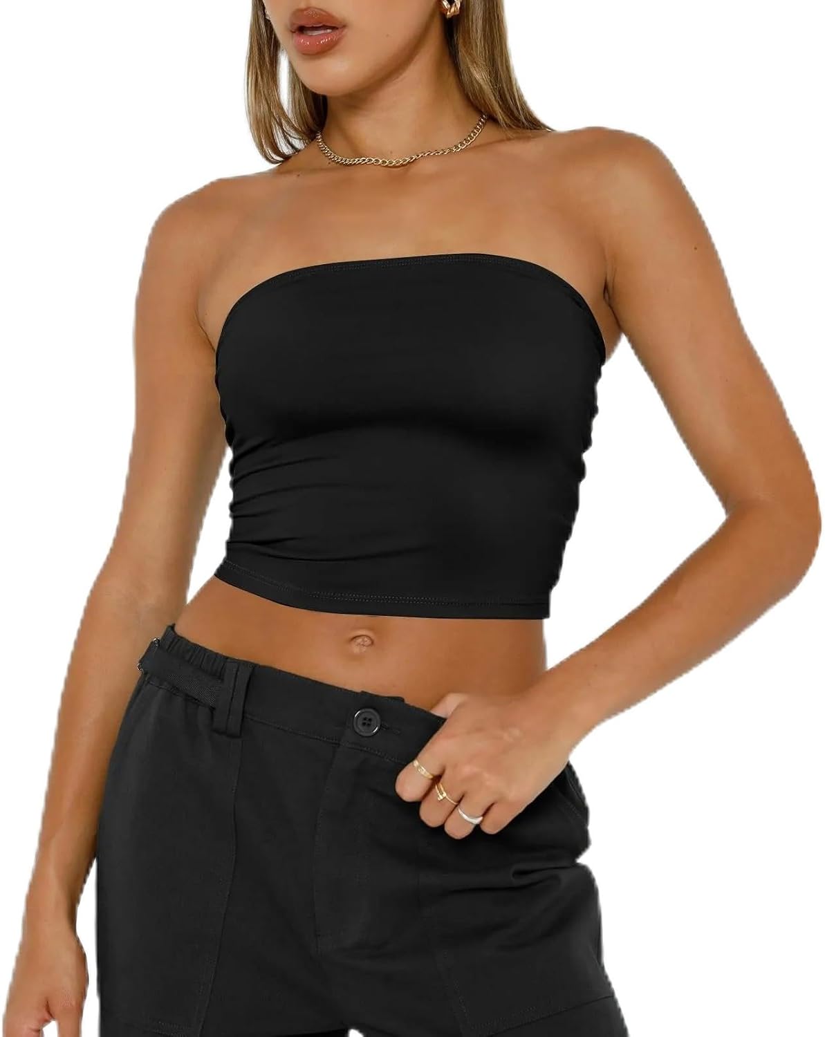 Misharen Women's Sexy Crop Top Sleeveless Stretchy Solid Strapless Tube Top