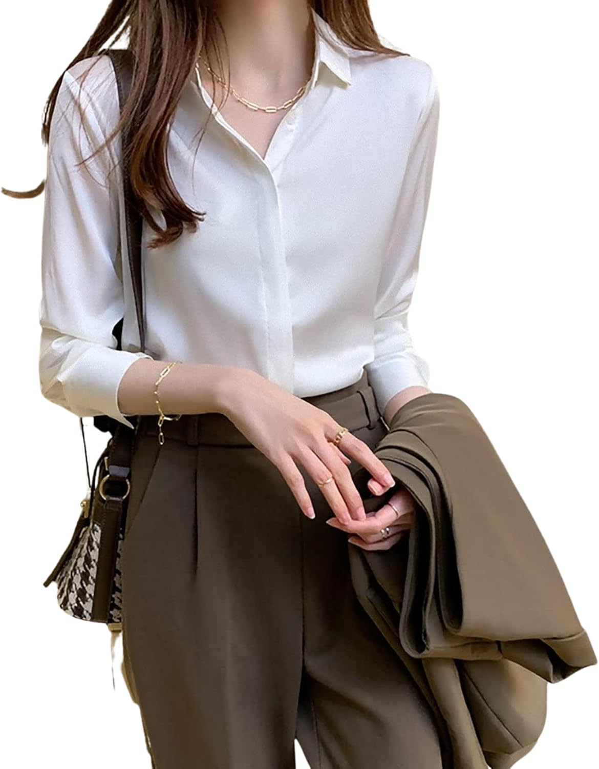 Misharen Women’s Satin Blouse – Elegant Long Sleeve Silk Shirt for Office, Casual, or Formal Wear